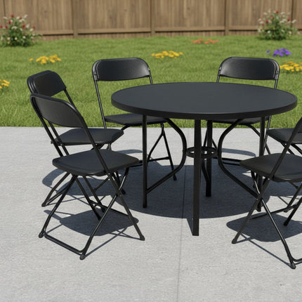 Set of Six Black Metal Outdoor Folding Stacking Dining Chairs HomeRoots