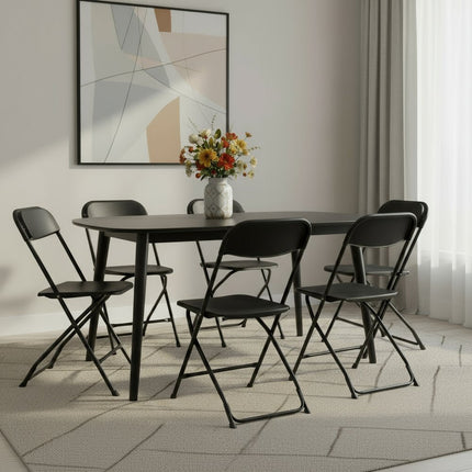 Set of Six Black Metal Outdoor Folding Stacking Dining Chairs HomeRoots