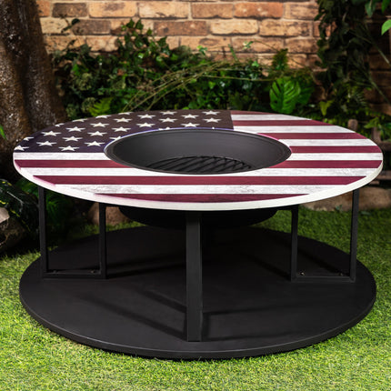 Deko Living 38 Inch Diameter Commemorative Outdoor Steel Woodburning  Fire Pit with Log Storage - COB10510 Deko Living