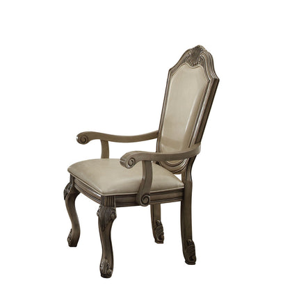 ACME 64068 Chateau de Ville Arm Chair (Set-2), PU & Antique White