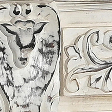 118" White Distressed Solid Wood Carved Floral Six Drawer Sideboard with Six Doors HomeRoots