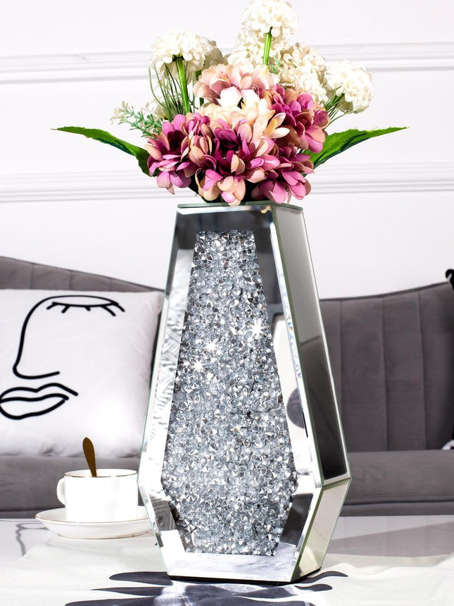 12" Silver Faux Crystal And Mirrored Glass Table Vase HomeRoots