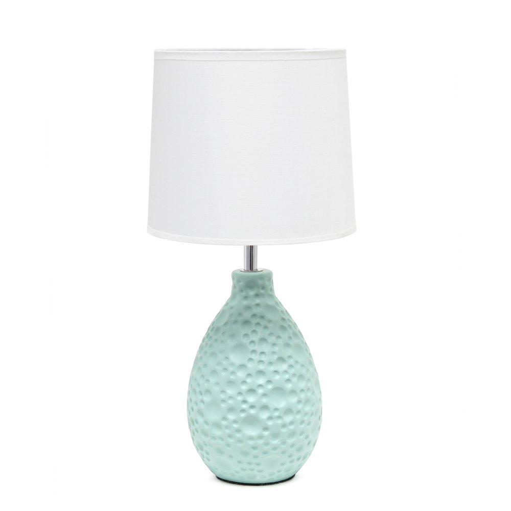 14" Blue Ceramic Round Table Lamp With White Drum Shade