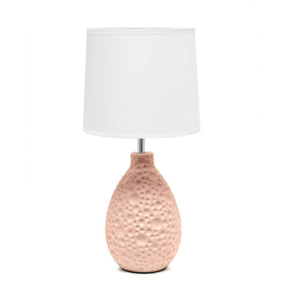 14" Pink Ceramic Round Table Lamp With White Drum Shade