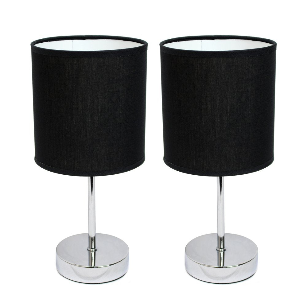 Set of Two 12" Silver Metal Table Lamp With Black Drum Shade