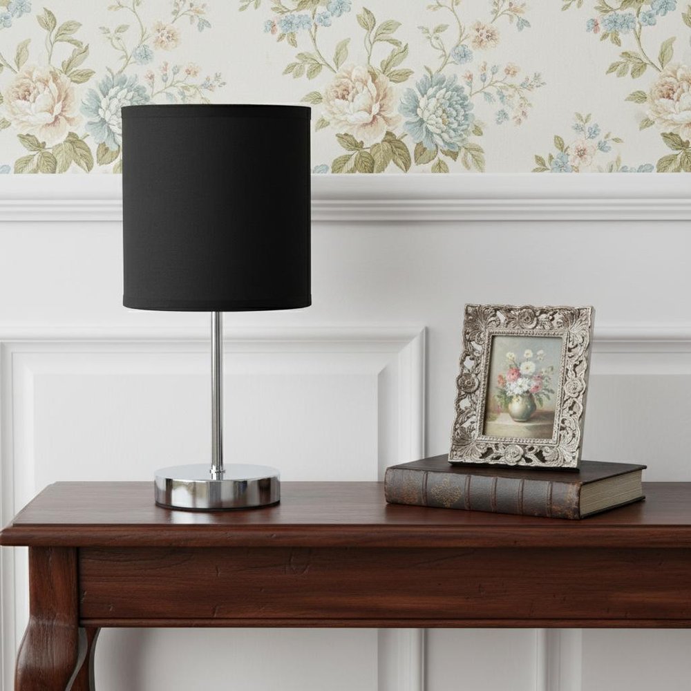 12" Black Metal Table Lamp LED With Black Drum Shade