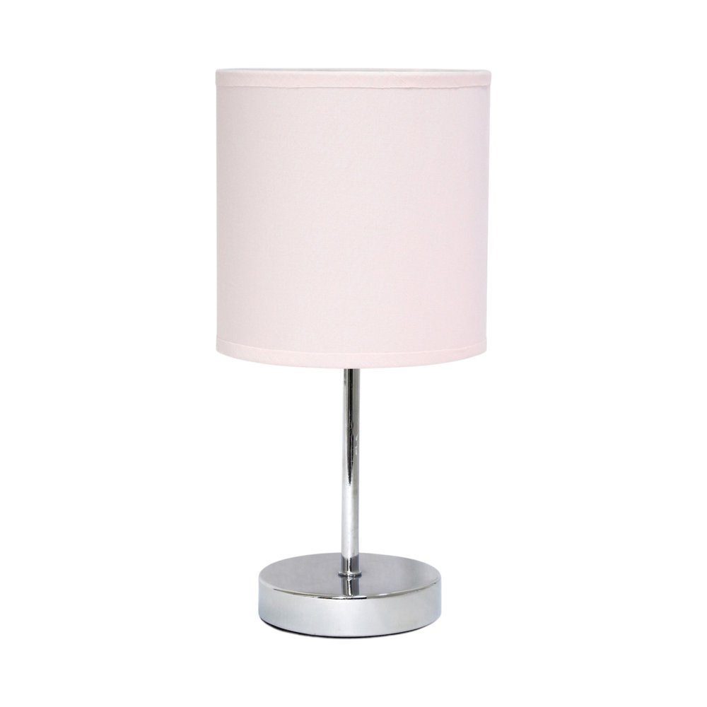 12" Silver Metal Table Lamp LED With Blush Drum Shade