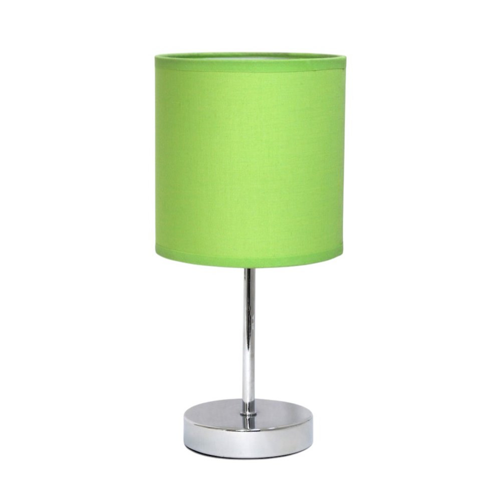 12" Silver Metal Table Lamp LED With Green Drum Shade