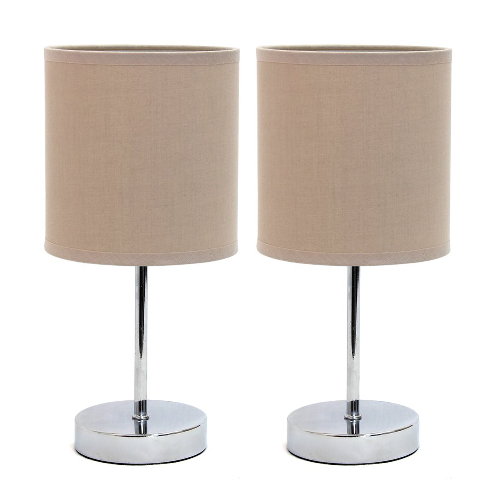 Set of Two 12" Silver Metal Table Lamp With Gray Drum Shade