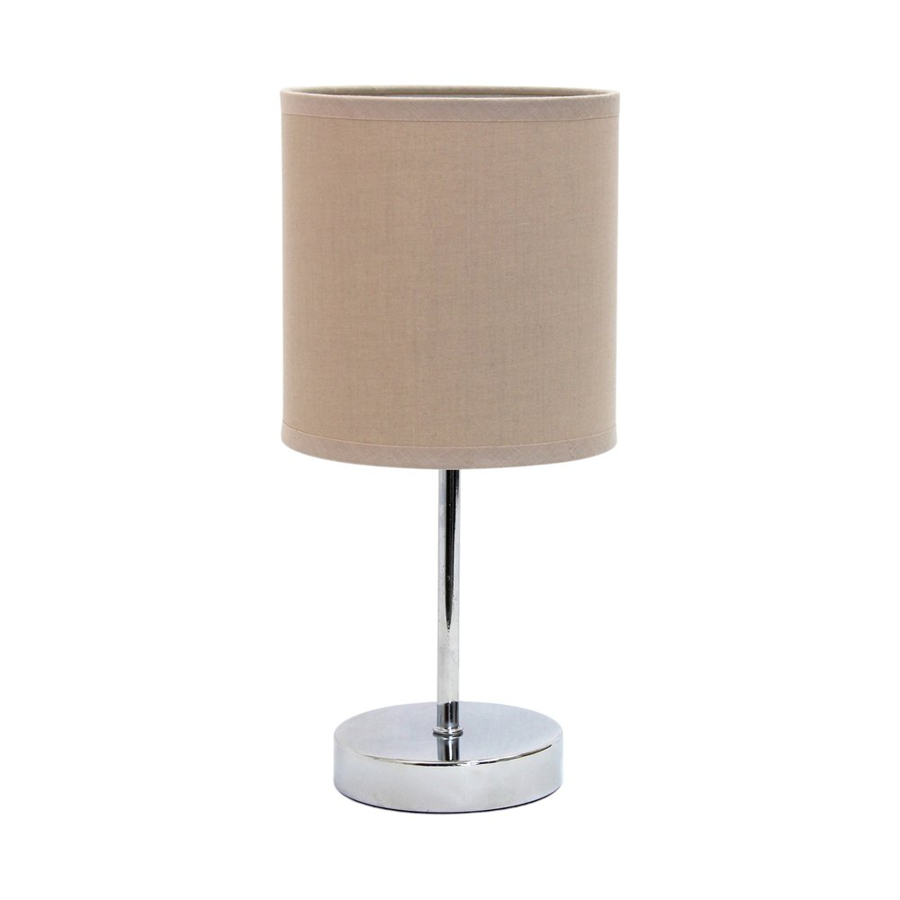 12" Silver Metal Table Lamp LED With Gray Drum Shade