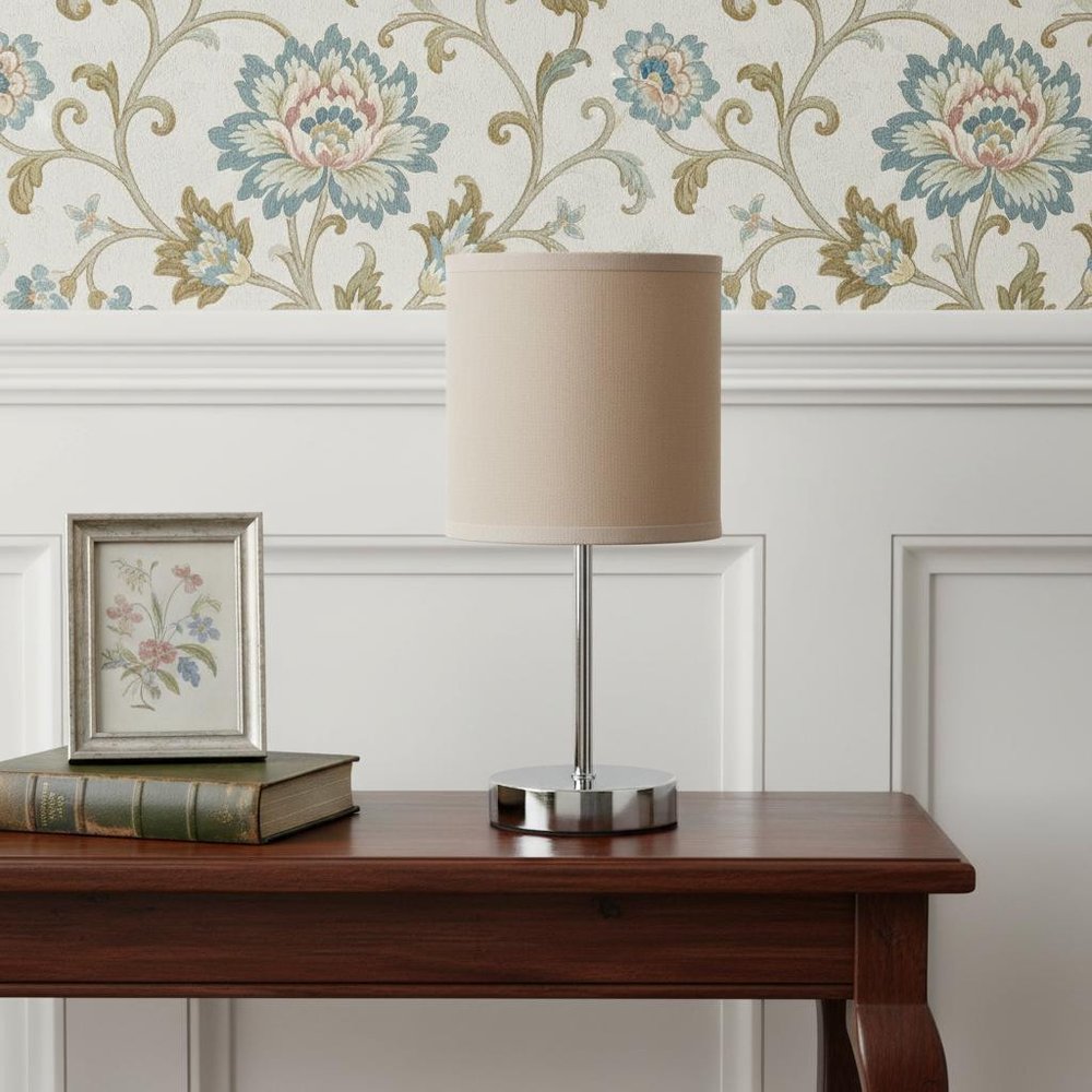 12" Silver Metal Table Lamp LED With Gray Drum Shade