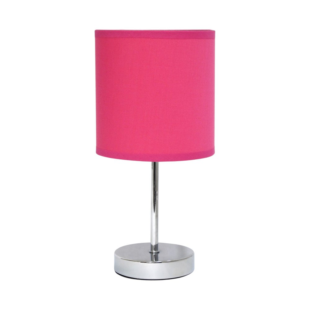 12" Silver Metal Table Lamp LED With Hot Pink Drum Shade