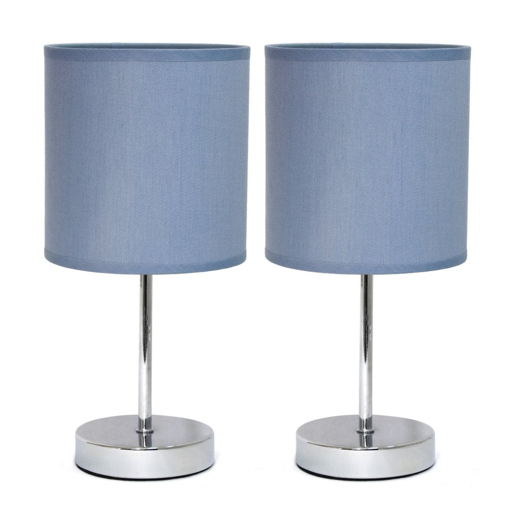 Set of Two 12" Silver Metal Table Lamp With Purple Drum Shade