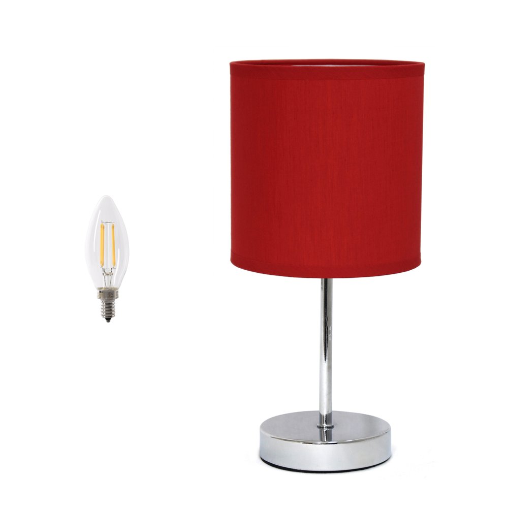 12" Silver Metal Table Lamp LED With Red Drum Shade