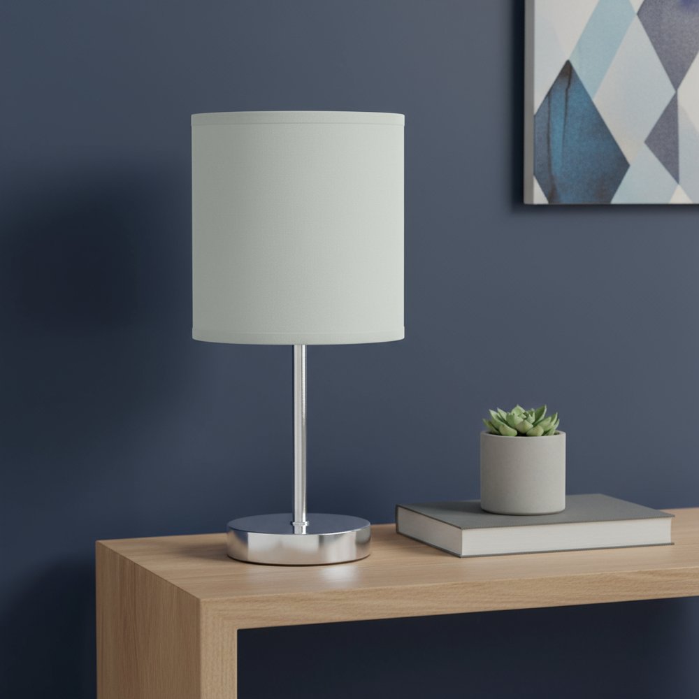 12" Silver Metal Table Lamp LED With Slate Gray Drum Shade