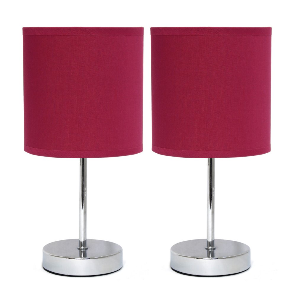 Set of Two 12" Silver Metal Table Lamp With Wine Drum Shade