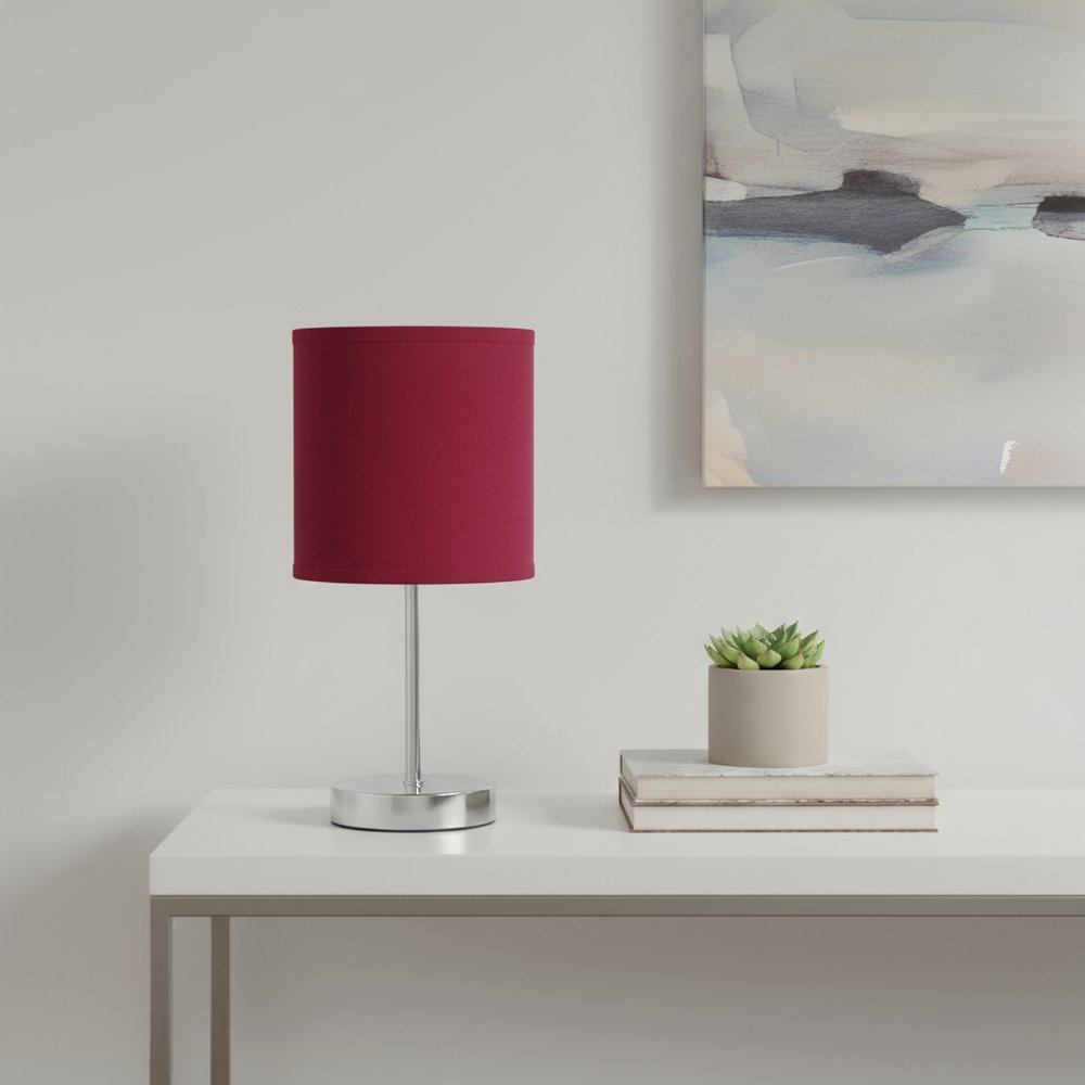 12" Silver Metal Table Lamp LED With Wine Drum Shade