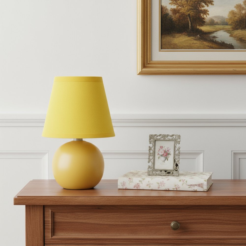 9" Yellow Ceramic Round Table Lamp With Yellow Drum Shade
