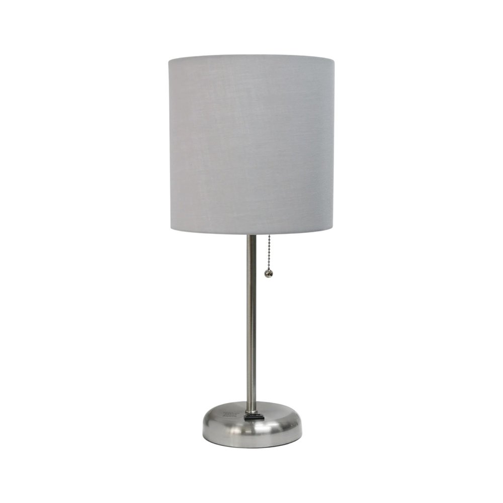 20" Silver Metal Table Lamp LED With Gray Drum Shade