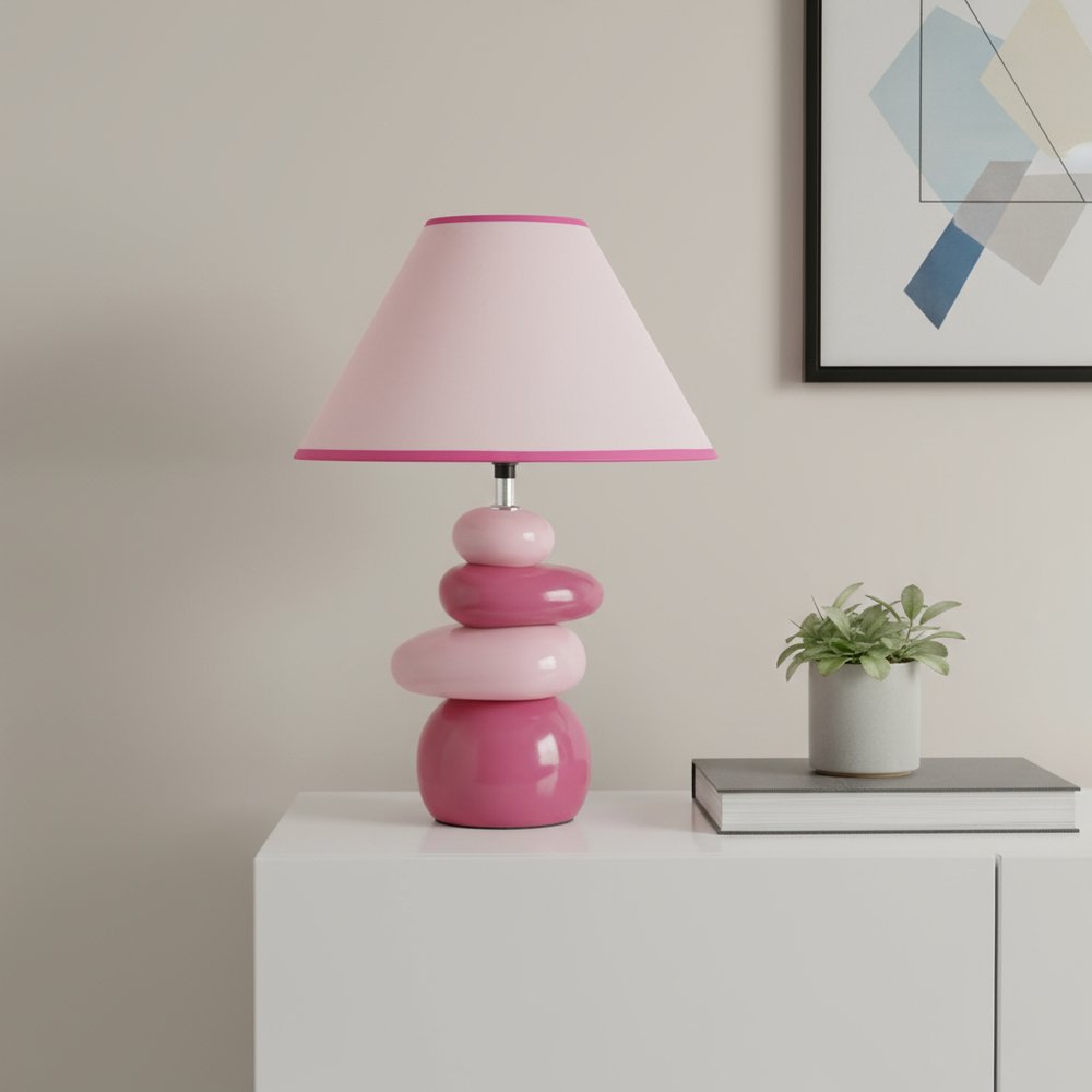 18" Dark Pink And Light Pink Ceramic Novelty Table Lamp LED With Dark Pink And Light Pink Empire Shade