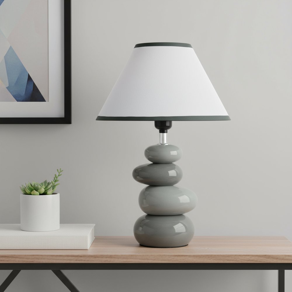 15" Light Gray And Dark Gray Ceramic Novelty Table Lamp With White Empire Shade