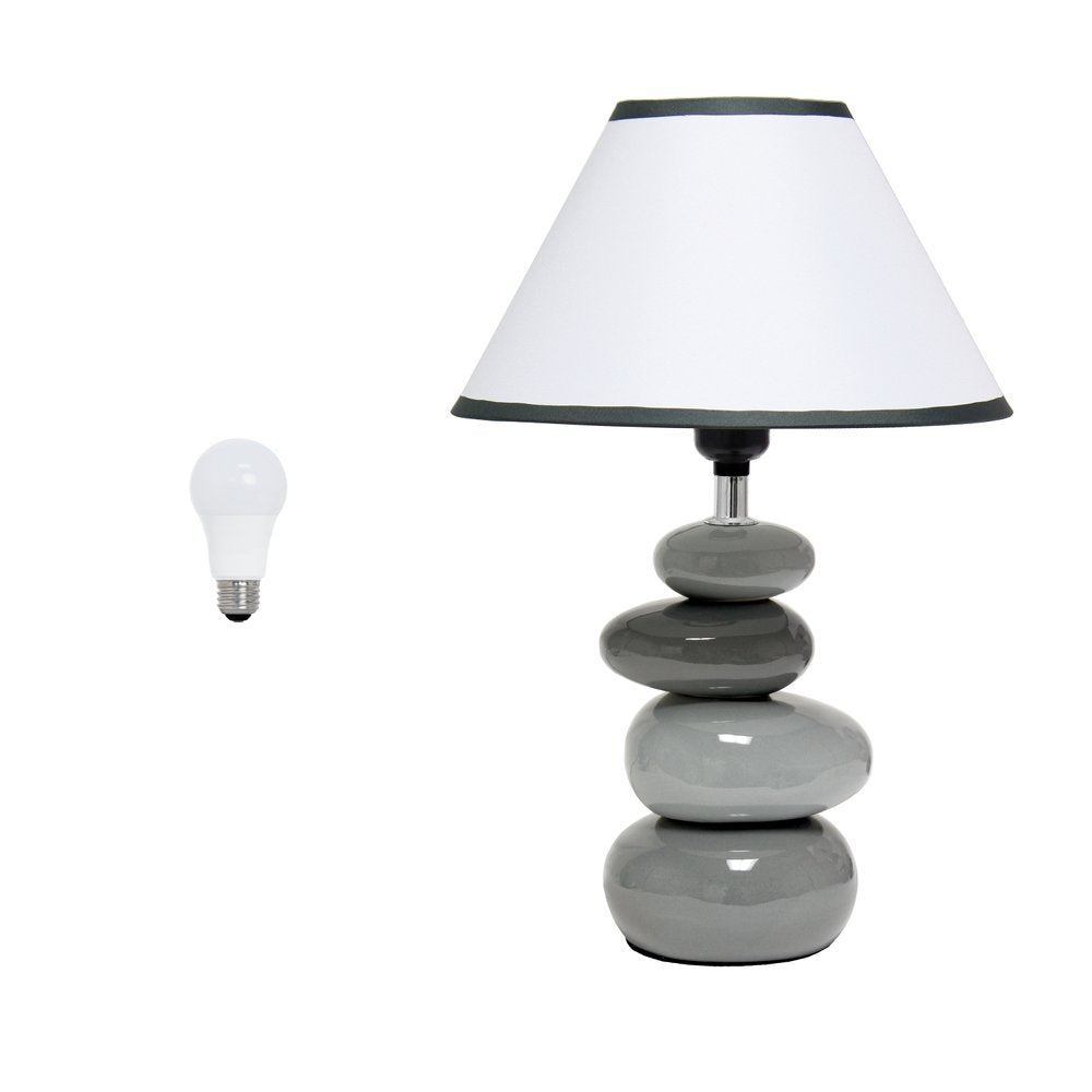 15" Light Gray And Dark Gray Ceramic Novelty Table Lamp LED With White Empire Shade