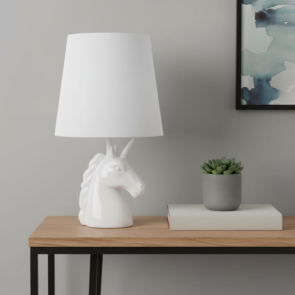 16" White Novelty Table Lamp With White Drum Shade