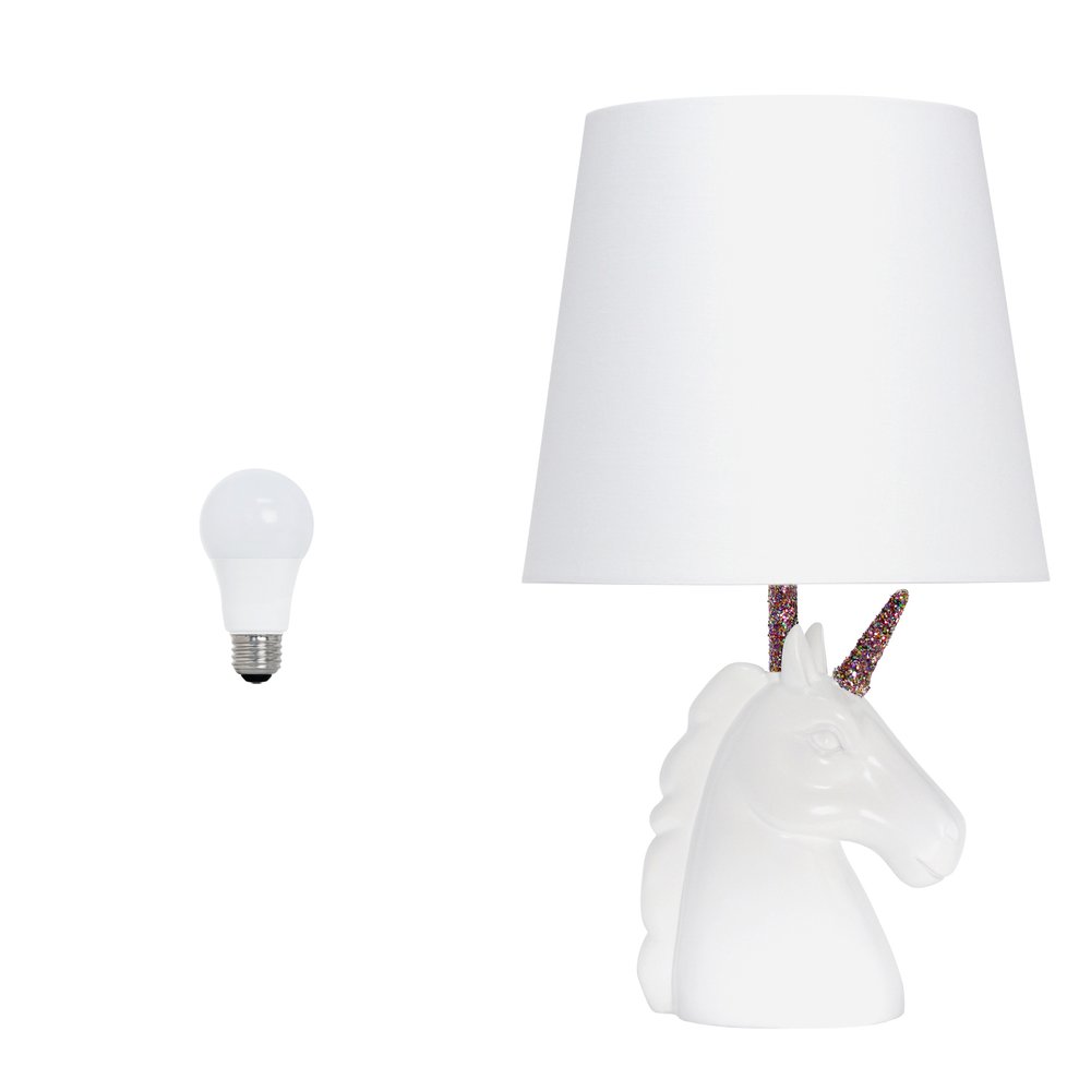 16" White And Rainbow Novelty Table Lamp LED With White Drum Shade
