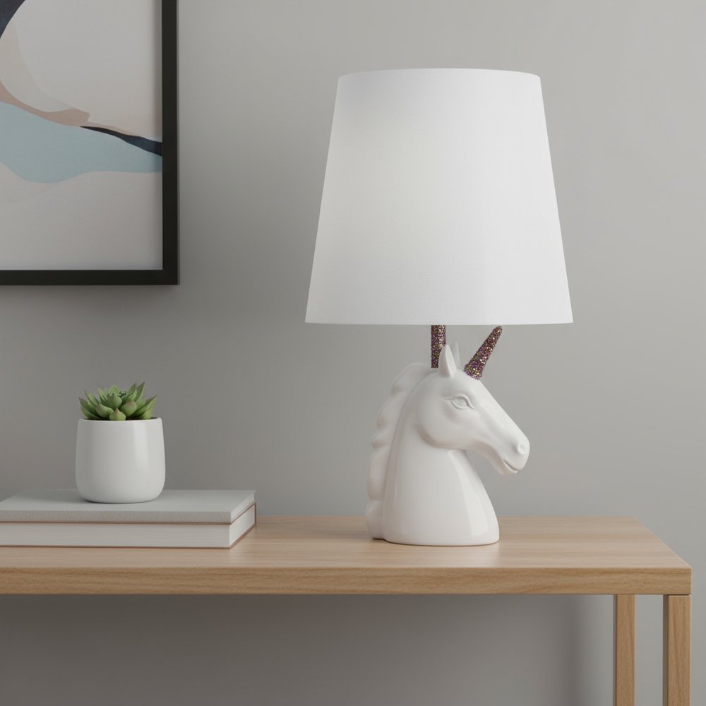 16" White And Rainbow Novelty Table Lamp LED With White Drum Shade