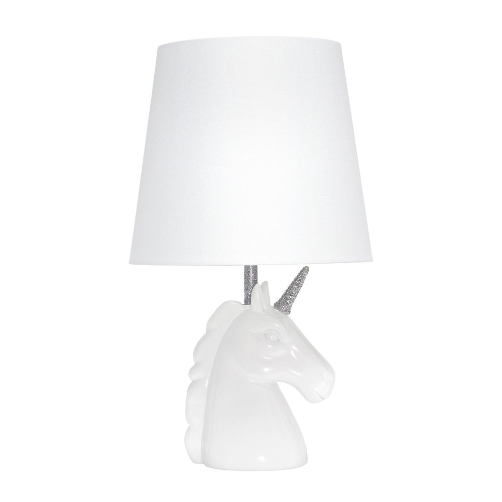 16" White And Silver Novelty Table Lamp With White Drum Shade