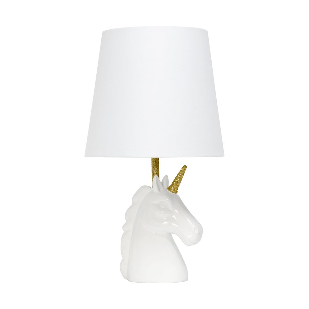 16" White And Gold Novelty Table Lamp LED With White Drum Shade