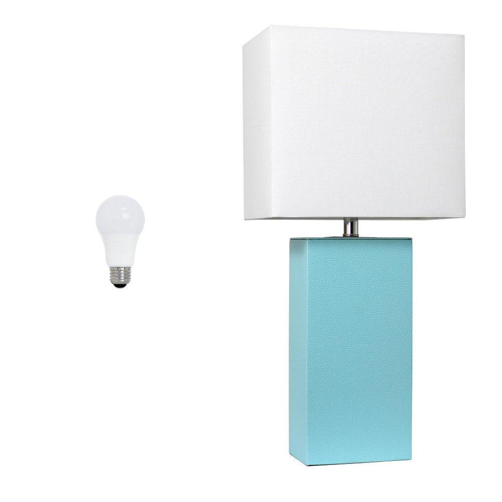 21" Aqua Faux Leather Table Lamp LED With White Shade