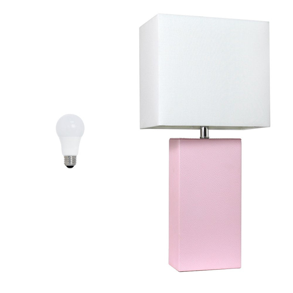 21" Blush Faux Leather Table Lamp LED With White Shade