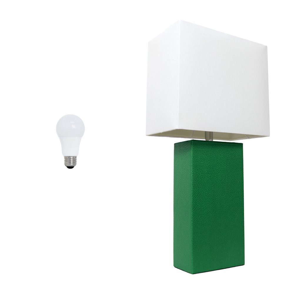 21" Green Faux Leather Table Lamp LED With White Shade