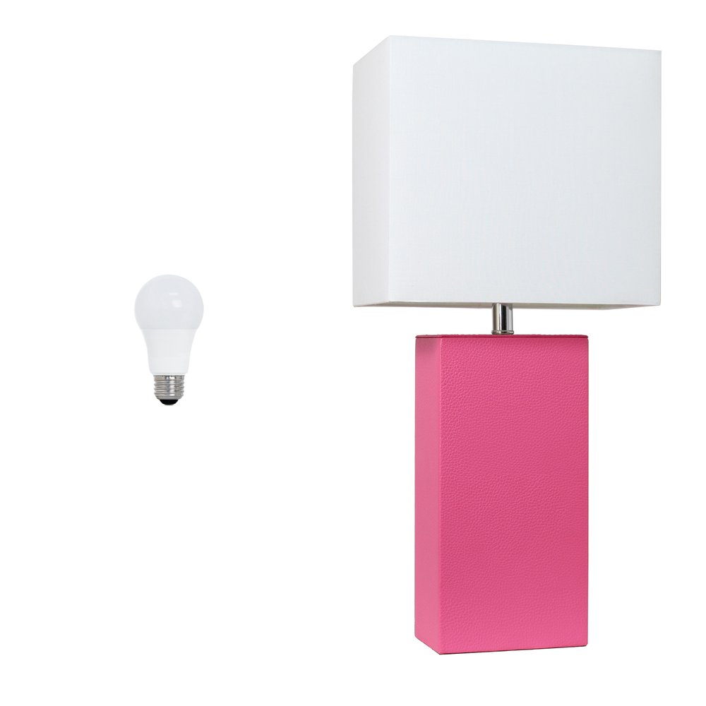 21" Hot Pink Faux Leather Table Lamp LED With White Shade