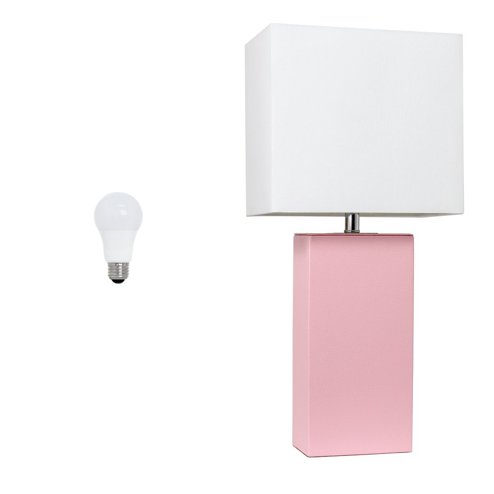 21" Pink Faux Leather Table Lamp LED With White Shade