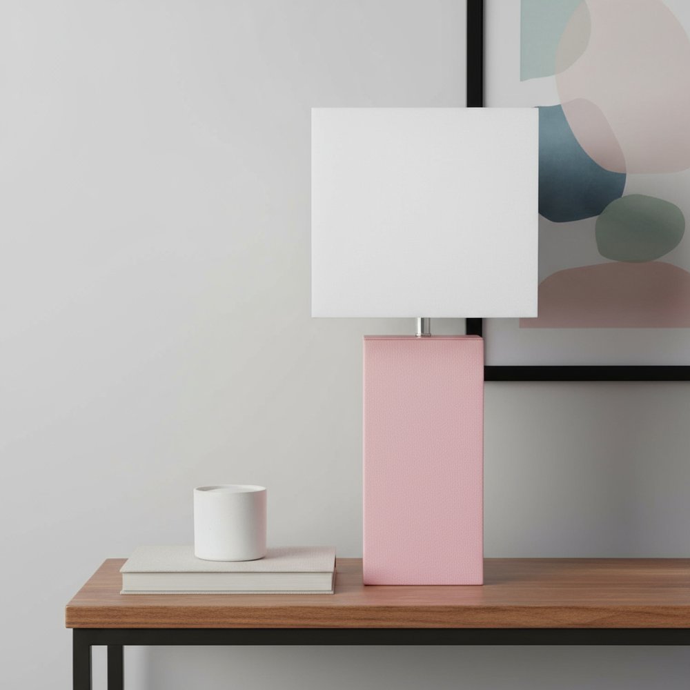 21" Pink Faux Leather Table Lamp LED With White Shade