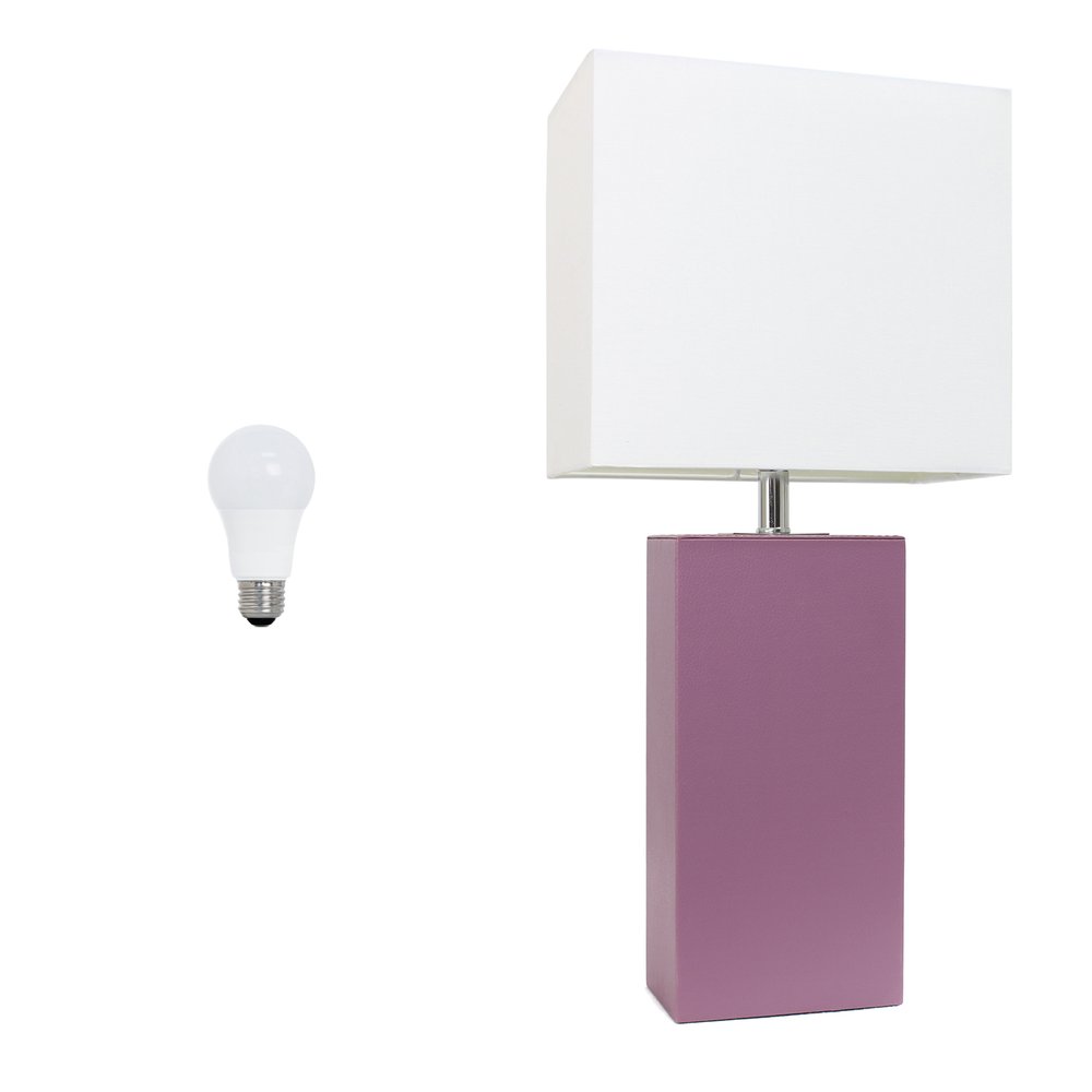 21" Purple Faux Leather Table Lamp LED With White Shade