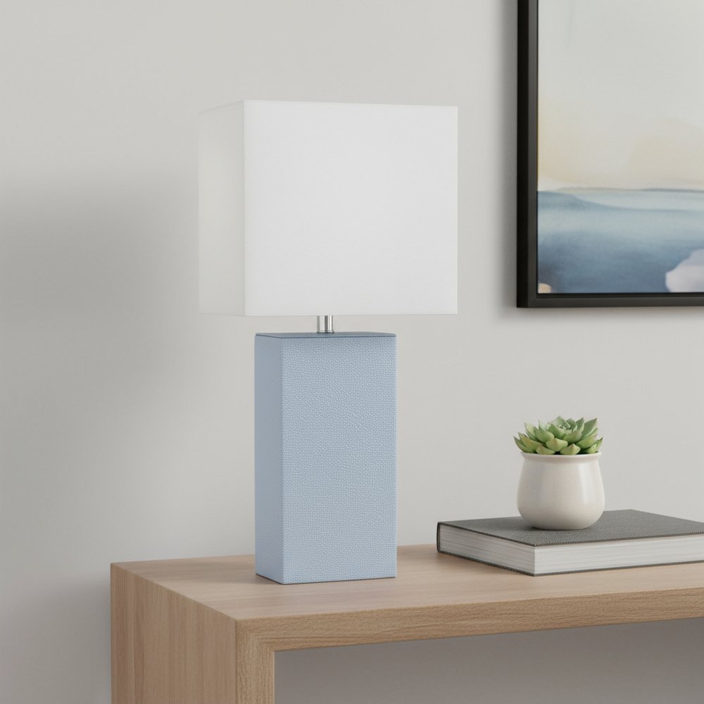 21" Periwinkle Faux Leather Table Lamp LED With White Shade