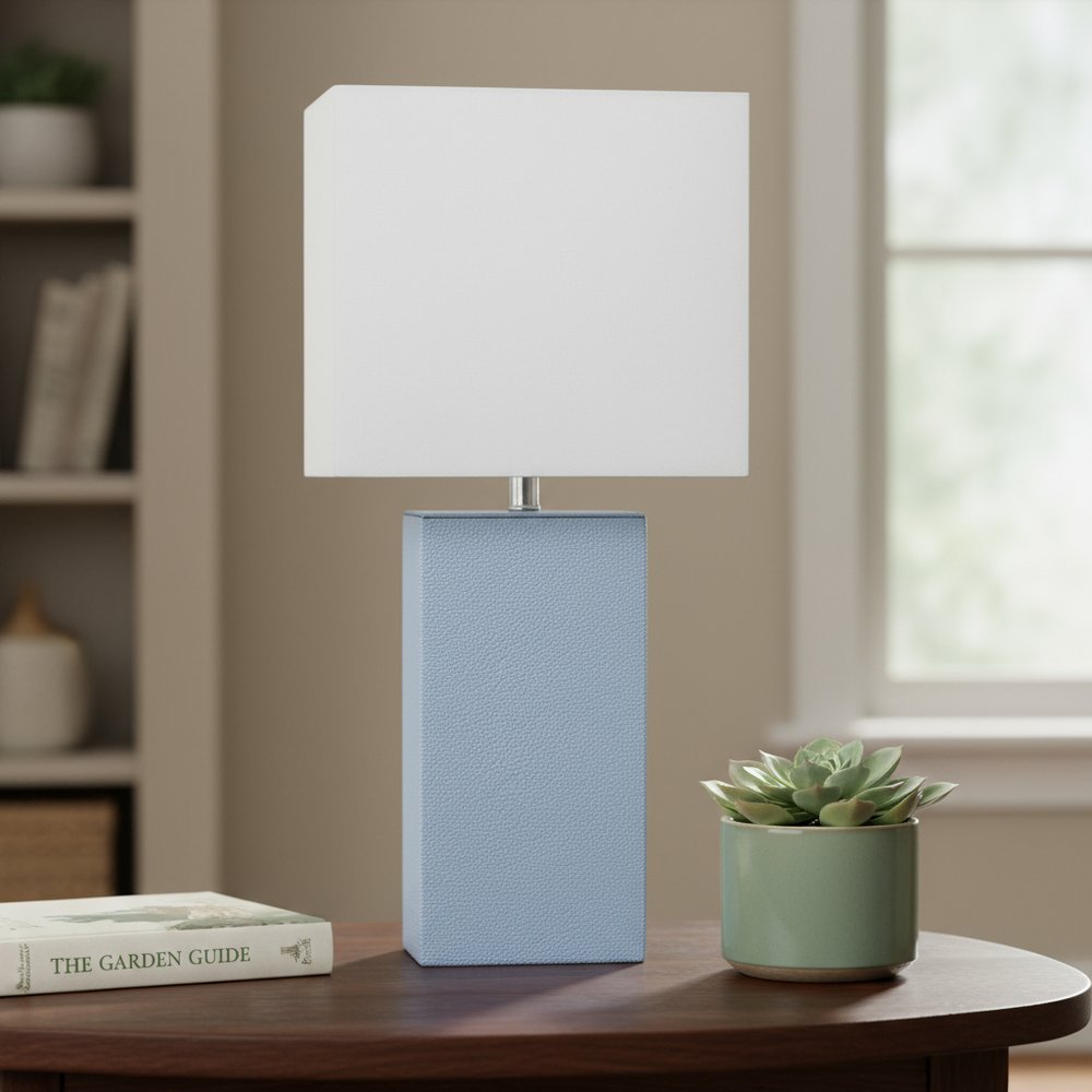 21" Periwinkle Faux Leather Table Lamp LED With White Shade