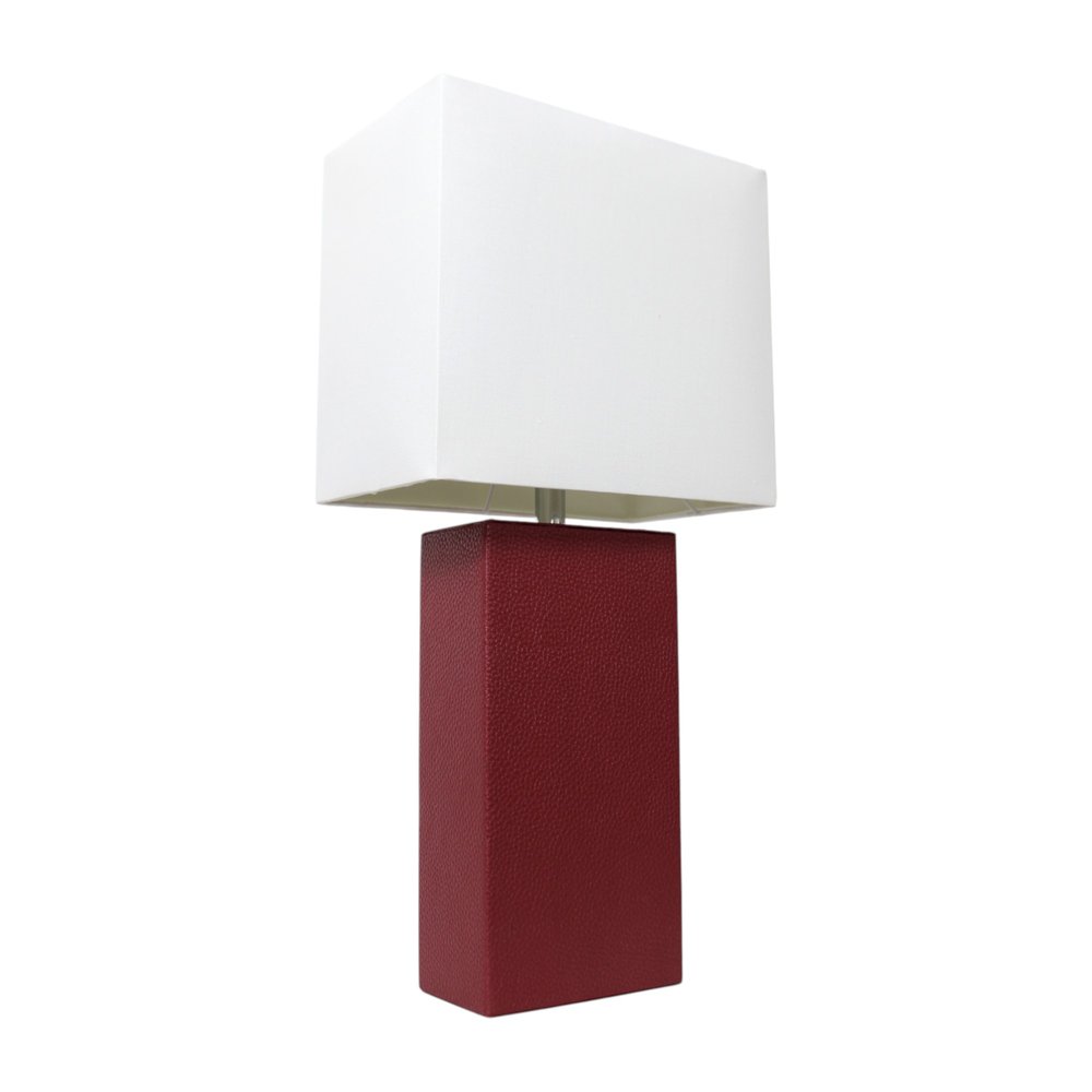 21" Red Faux Leather Table Lamp LED With White Shade