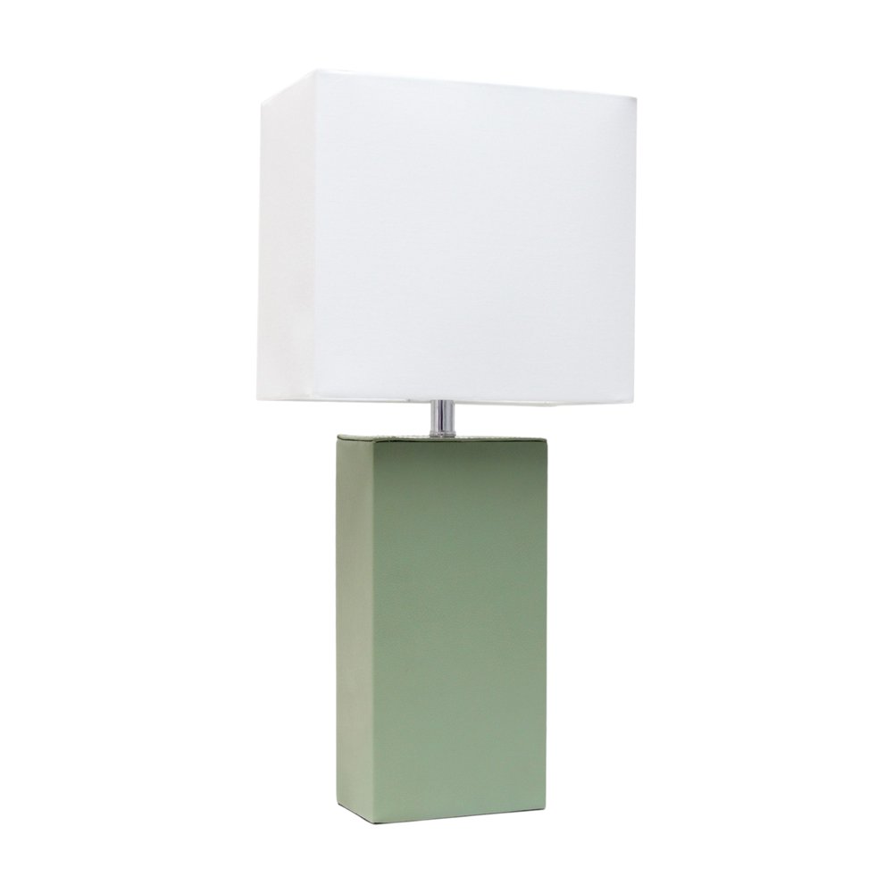 21" Sage Faux Leather Table Lamp LED With White Shade