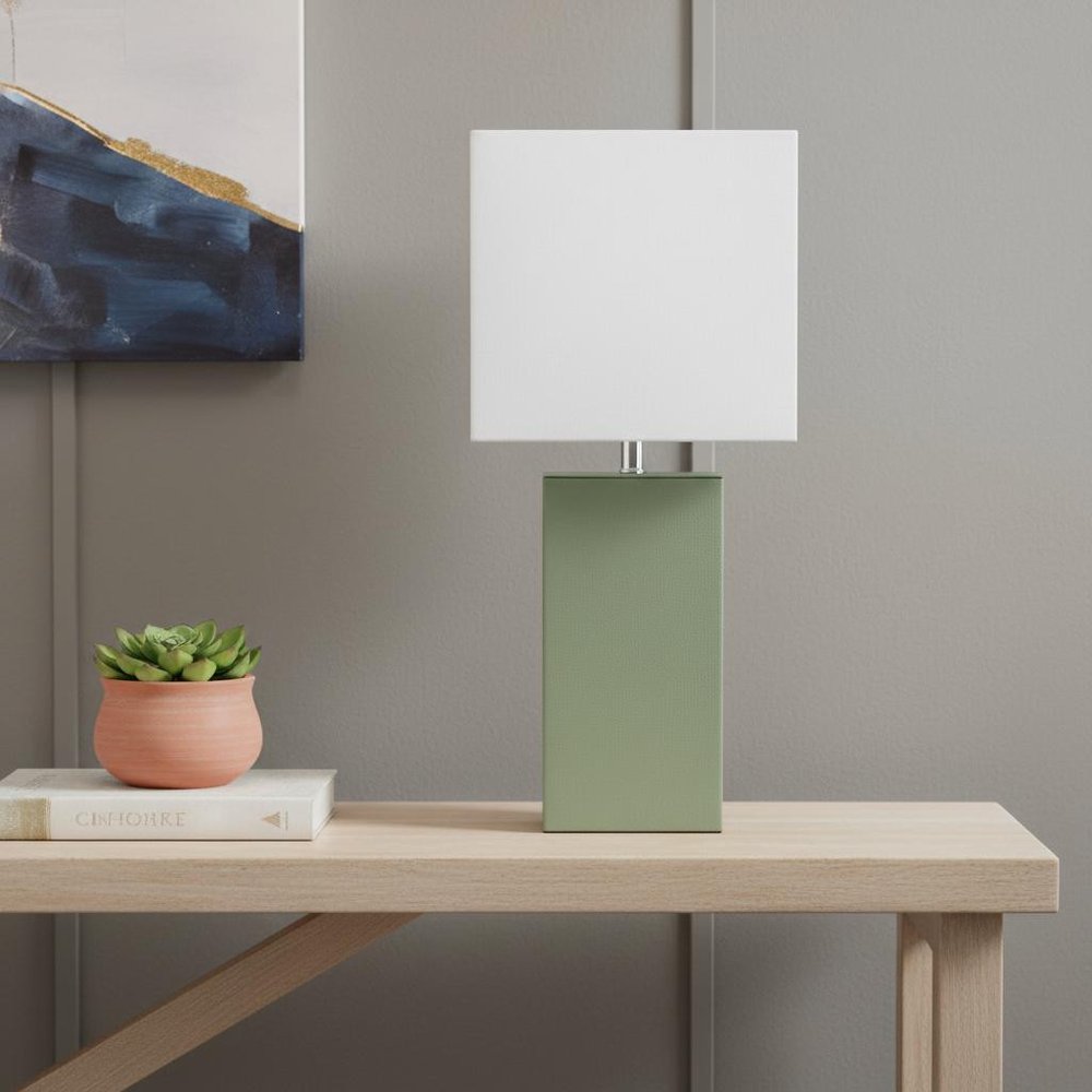 21" Sage Faux Leather Table Lamp LED With White Shade
