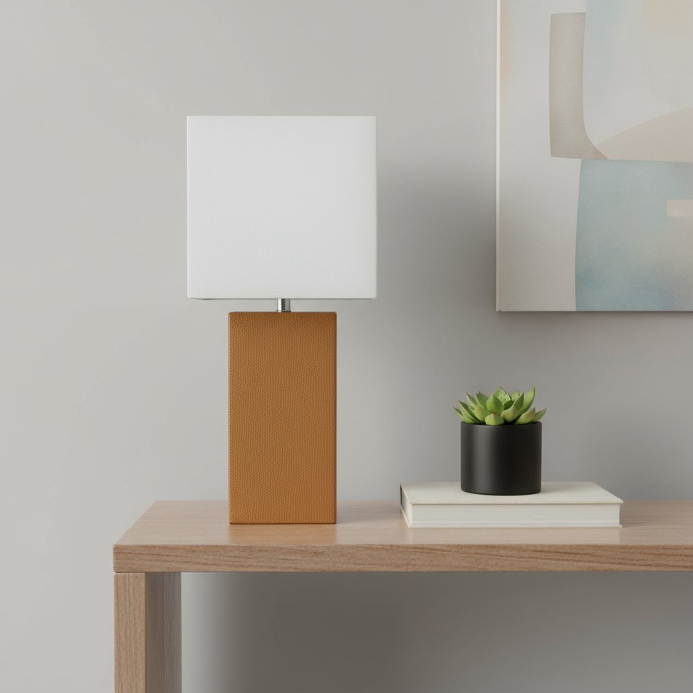 21" Tan Table Lamp LED With White Shade