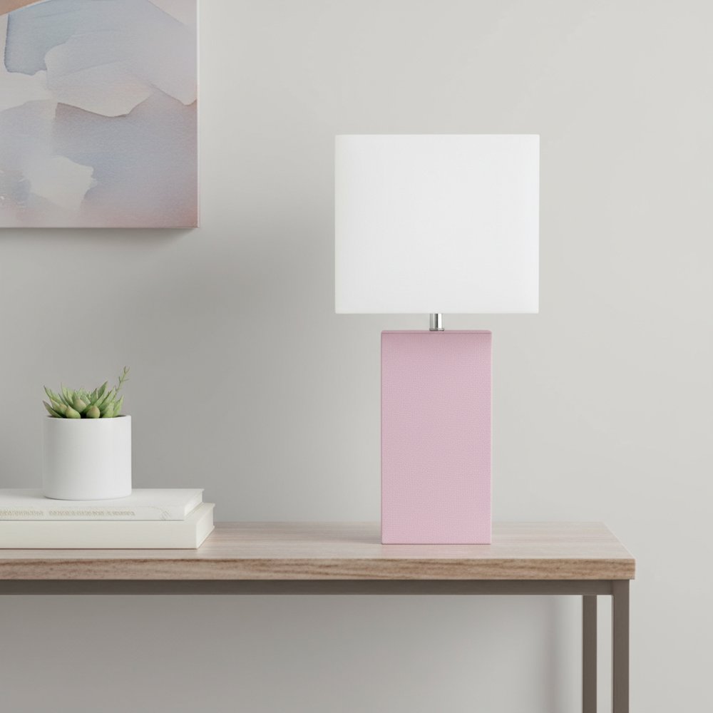 21" Blush Faux Leather USB Table Lamp LED With White Shade