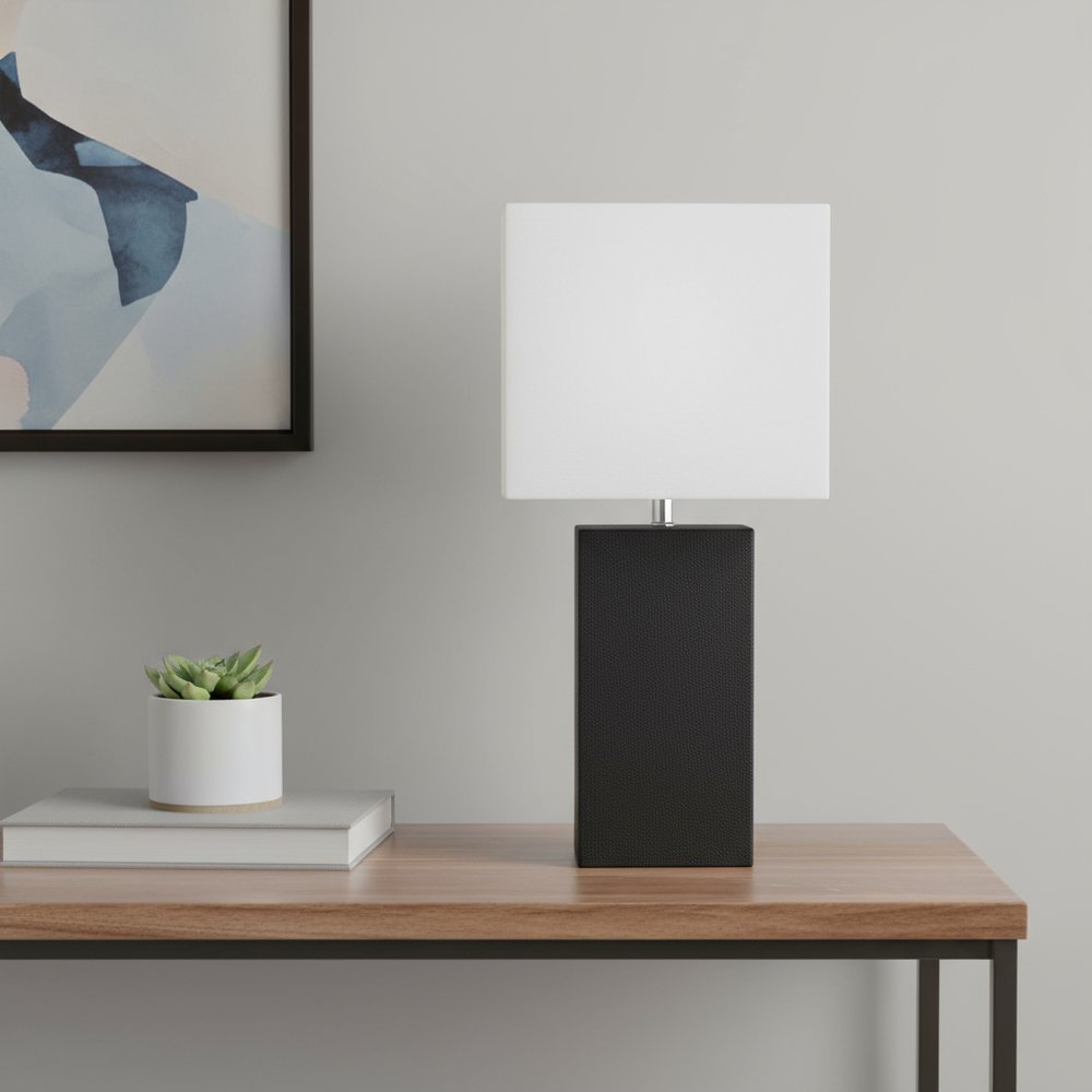 21" Espresso Faux Leather USB Table Lamp LED With White Shade