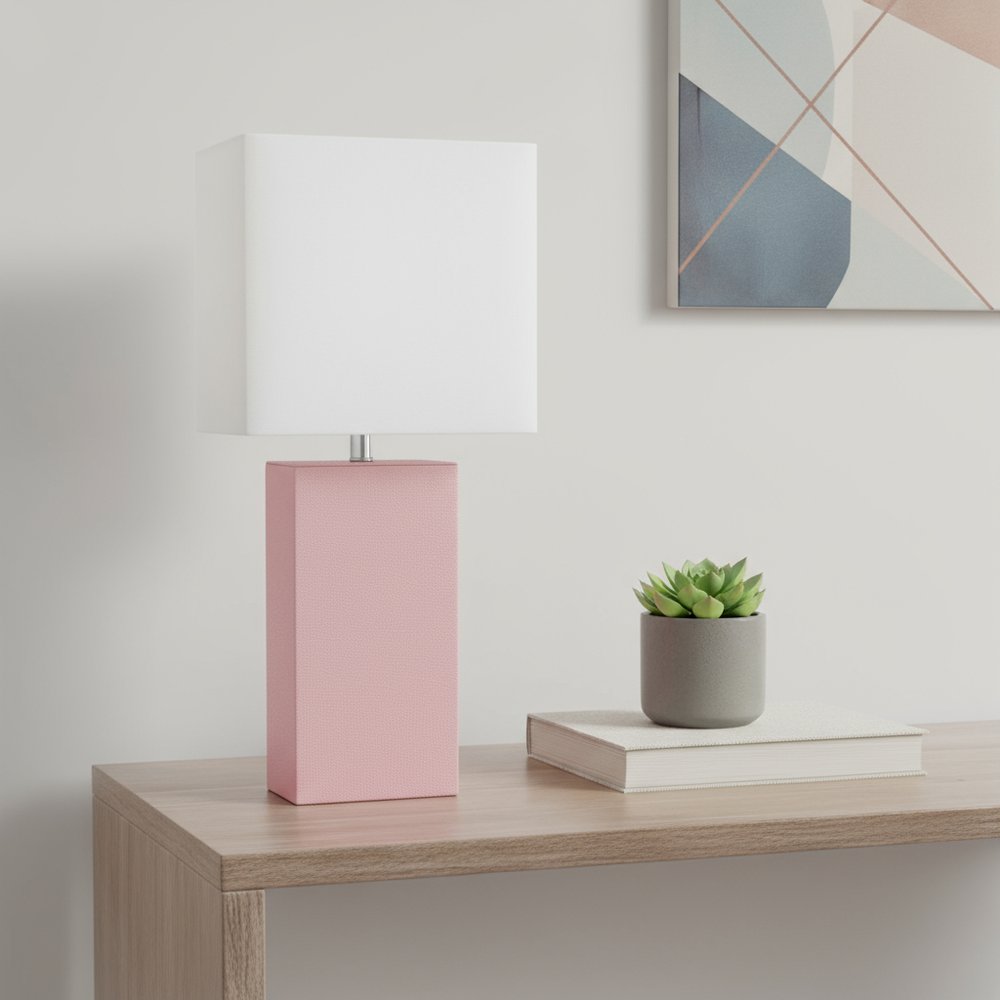 21" Pink Faux Leather USB Table Lamp LED With White Shade