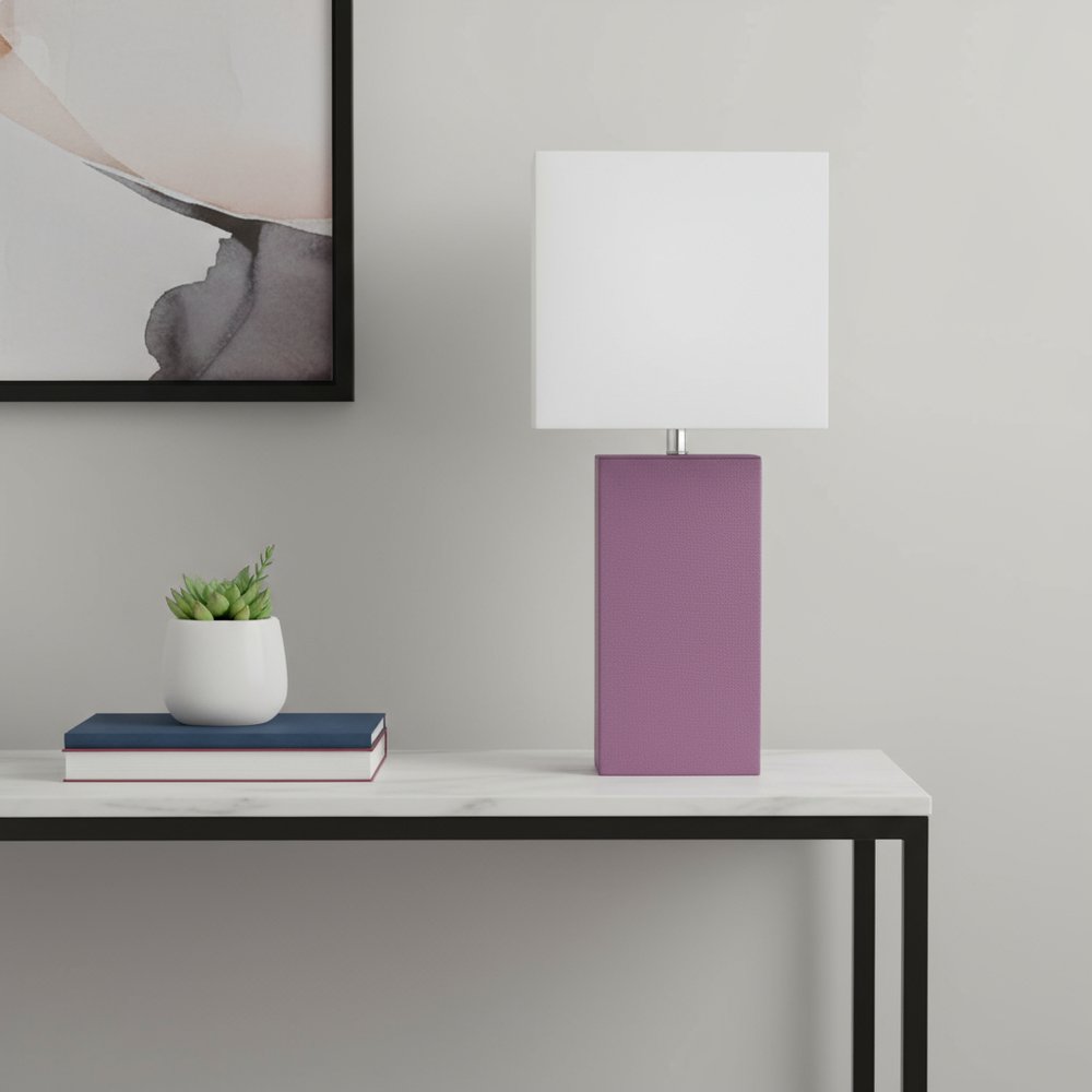 21" Purple Faux Leather USB Table Lamp LED With White Shade