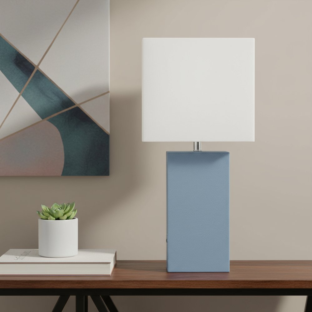 21" Periwinkle Faux Leather USB Table Lamp LED With White Shade