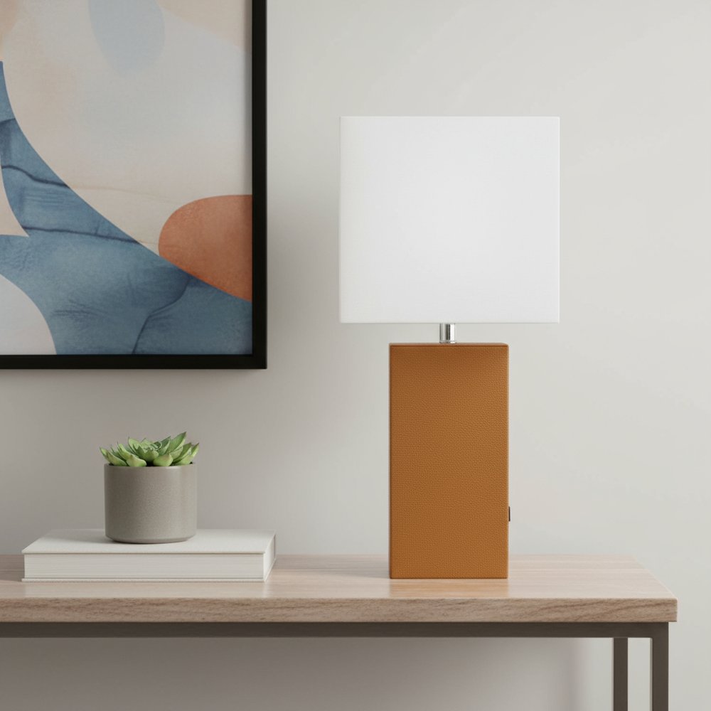 21" Tan USB Table Lamp LED With White Shade